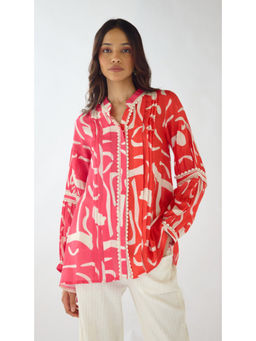 Basanti Kapde aur Koffee - Pink Abstract Print Muslin Tunic