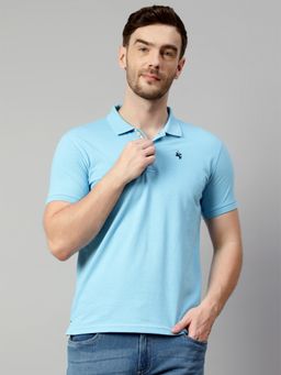 Cantabil - Men Cotton Sky Blue Polo T-Shirt