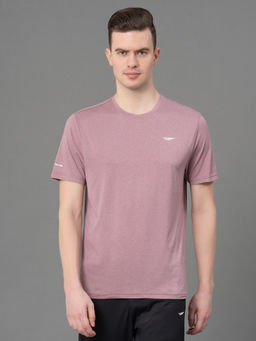 Red Tape - Mens Mauve Solid Polyester Spandex Activewear T-Shirt