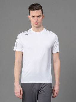 Red Tape - White Nylon Spandex Solid Mens Activewear T-Shirt