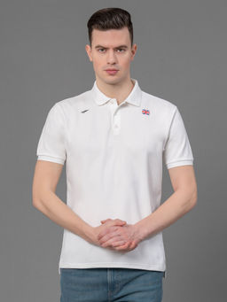 Red Tape - White Polyester Stretch Solid Mens Activewear Polo T-Shirt