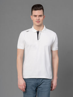 Red Tape - White Solid Stretch Polyester Mens Sports Polo T-Shirt