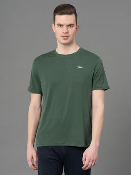 Red Tape - Mens Army Green Solid Polyester Spandex Activewear T-Shirt