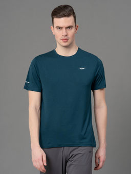 Red Tape - Mens Hunter Teal Solid Polyester Spandex Activewear T-Shirt