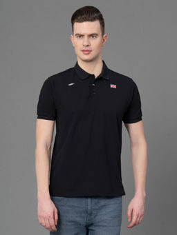 Red Tape - Black Solid Stretch Polyester Mens Sports Polo T-Shirt