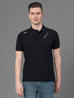 Red Tape - Black Polyester Stretch Solid Mens Activewear Polo T-Shirt