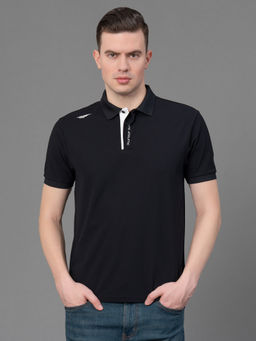 Red Tape - Black Polyester Stretch Solid Mens Activewear Polo T-Shirt