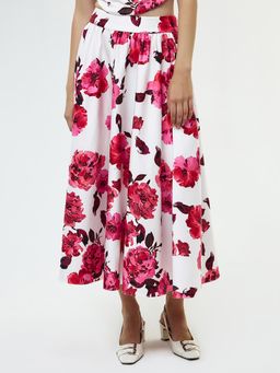 Cover Story - White Floral Print Long Skirt