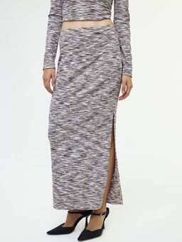 Cover Story - Marl Side Slit Textured Maxi Skirt