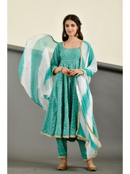 Rangpur - Women Green Bandhan Anarkali (Set of 3)