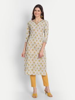 Suti - Women Rayon Printed Straight Long Kurta Olive Green
