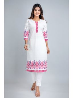 Suti - Women Mul Cotton Printed Straight Kurta White