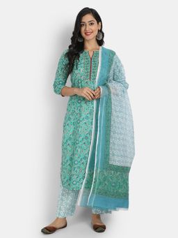 Suti - Women Rayon Printed Kurta and Pant with Dupatta Mint (Set of 3)