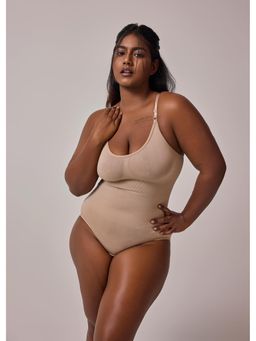 INVOGUE - Beige Nylon Solid Shapewear Bodysuit