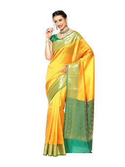 Banarasi Silk Works - Yellow Valkalam Katan Silk Anchal Saree with Unstitched Blouse