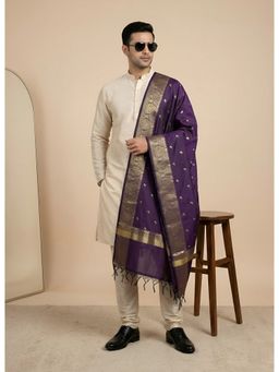 MUFFLY - Men Purple Woven Design Banarasi Silk Blend Dupatta