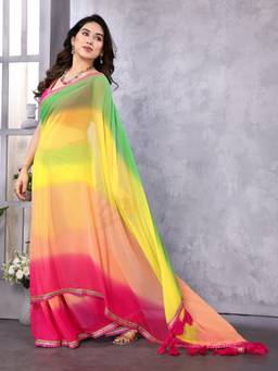URBAN PALLU - Women Green Ombre Pure Chiffon Saree