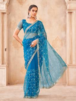 Tikhi Imli - Blue Colored Designer Sequinned Saree