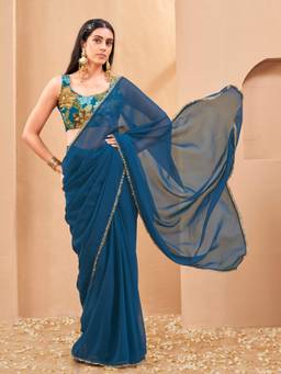Tikhi Imli - Ready To Wear Blue Designer Georgette Saree with Fancy Blouse