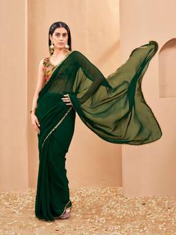 Tikhi Imli - Ready To Wear Green Designer Georgette Saree with Fancy Blouse