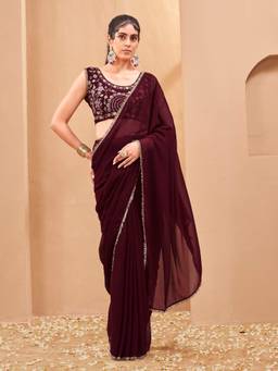 Tikhi Imli - Ready To Wear Brown Designer Georgette Saree with Fancy Blouse