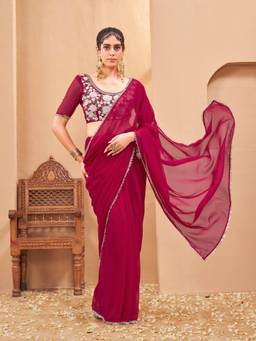 Tikhi Imli - Ready To Wear Pink Designer Georgette Saree with Fancy Blouse