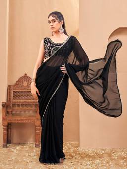 Tikhi Imli - Ready To Wear Black Designer Georgette Saree with Fancy Blouse