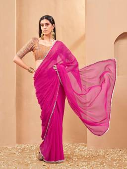 Tikhi Imli - Ready To Wear Pink Designer Georgette Saree with Fancy Blouse