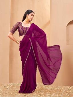 Tikhi Imli - Ready To Wear Burgundy Designer Georgette Saree with Fancy Blouse