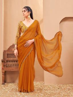 Tikhi Imli - Ready To Wear Orange Designer Georgette Saree with Fancy Blouse