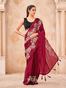 Tikhi Imli - Red Colored Designer Embroidered Saree