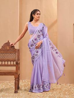 Tikhi Imli - Lavendar Colored Designer Embroidered Saree