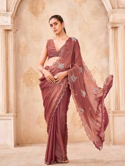 Tikhi Imli - Two Tone Rust Colored Saree with Scalloped Border