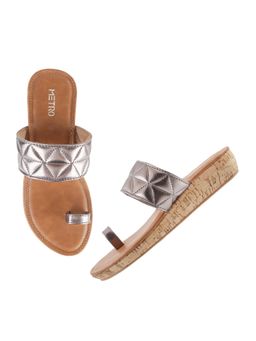 Metro - Womens Gun Metal Flat ChappalsMetro Grey Synthetic Textured Sliders