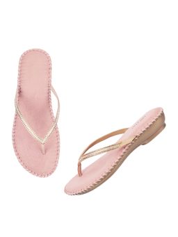 Metro - Womens Rose Gold Flat ChappalsMetro Rose Gold Synthetic Embellished Flats