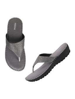 Mochi - Womens Gun Metal Wedges HeelsMochi Grey Synthetic Embellished Sandals