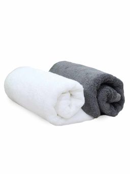 Heelium - Bamboo Hand Towel Soft Absorbent And Odour Free 2 Pcs Grey White