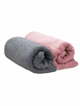 Heelium - Bamboo Hand Towel Soft Absorbent And Odour Free 2 Pcs Pink Grey