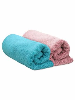 Heelium - Bamboo Hand Towel Soft Absorbent And Odour Free 2 Pcs Pink Teal
