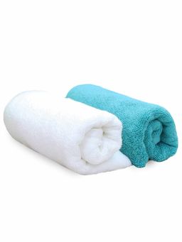Heelium - Bamboo Hand Towel Soft Absorbent And Odour Free 2 Pcs Teal White