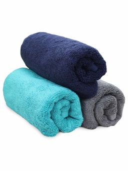 Heelium - Bamboo Hand Towel Soft Absorbent And Odour Free 3 Pcs Blue Grey Teal