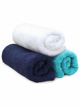 Heelium - Bamboo Hand Towel Soft Absorbent And Odour Free 3 Pcs Blue Grey White