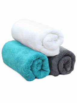 Heelium - Bamboo Hand Towel Soft Absorbent And Odour Free 3 Pcs Grey Teal White