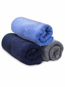 Heelium - Bamboo Hand Towel Soft Absorbent And Odour Free 3 Pcs Iris Blue Grey