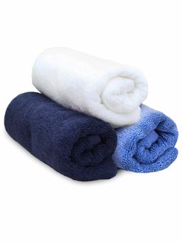 Heelium - Bamboo Hand Towel Soft Absorbent And Odour Free 3 Pcs Iris Blue White