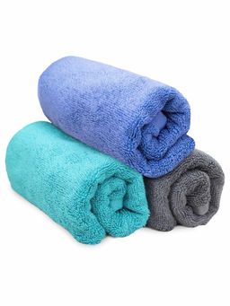 Heelium - Bamboo Hand Towel Soft Absorbent And Odour Free 3 Pcs Iris Grey Teal