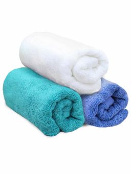Heelium - Bamboo Hand Towel Soft Absorbent And Odour Free 3 Pcs Iris Teal White