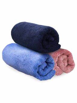 Heelium - Bamboo Hand Towel Soft Absorbent And Odour Free 3 Pcs Pink Blue Iris