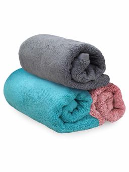 Heelium - Bamboo Hand Towel Soft Absorbent And Odour Free 3 Pcs Pink Grey Teal