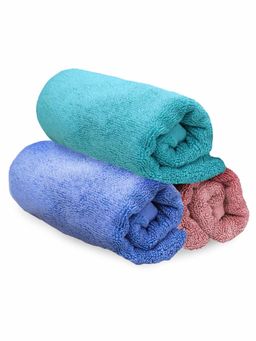 Heelium - Bamboo Hand Towel Soft Absorbent And Odour Free 3 Pcs Pink Teal Iris